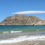 brown and green mountain beside sea during daytime