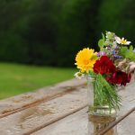 yellow and red petaled flowers in glass vase